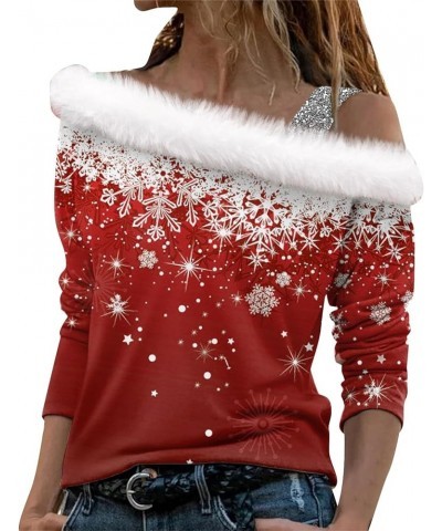 Sexy Off The Shoulder Christmas Tops for Women Holiday Party Faux Fur Sweatshirt Xmas Graphic Print/Solid Blouses A3-white $1...