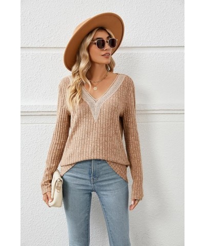 Womens Long Sleeve Shirts V Neck Lightweight Fall Sweaters Trendy Casual Tunic Tops Camel $8.90 Tops