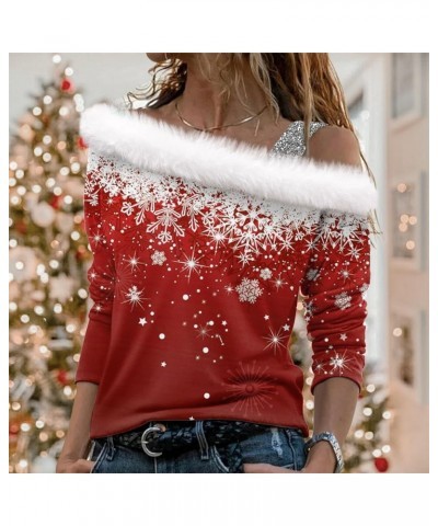 Sexy Off The Shoulder Christmas Tops for Women Holiday Party Faux Fur Sweatshirt Xmas Graphic Print/Solid Blouses A3-white $1...