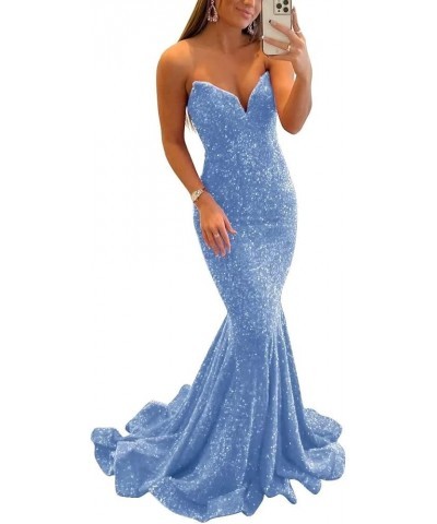 Sequin Evening Dresses for Women Formal Sexy Long Prom Party Gowns Mermaid Sparkly V-Neck Homecoming Dress Blue $33.58 Dresses