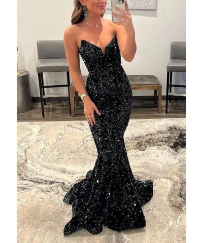 Sequin Evening Dresses for Women Formal Sexy Long Prom Party Gowns Mermaid Sparkly V-Neck Homecoming Dress Blue $33.58 Dresses