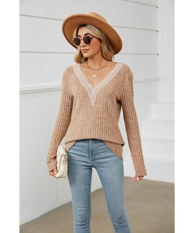 Womens Long Sleeve Shirts V Neck Lightweight Fall Sweaters Trendy Casual Tunic Tops Camel $8.90 Tops