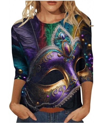 Mardi Gras Outfit Women's Carnival Glitter Print 3/4 Sleeve Crew Neck Top Trendy Tops for Women 2024 Z1-camouflage $8.28 Acti...