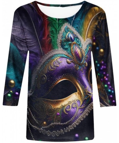 Mardi Gras Outfit Women's Carnival Glitter Print 3/4 Sleeve Crew Neck Top Trendy Tops for Women 2024 Z1-camouflage $8.28 Acti...