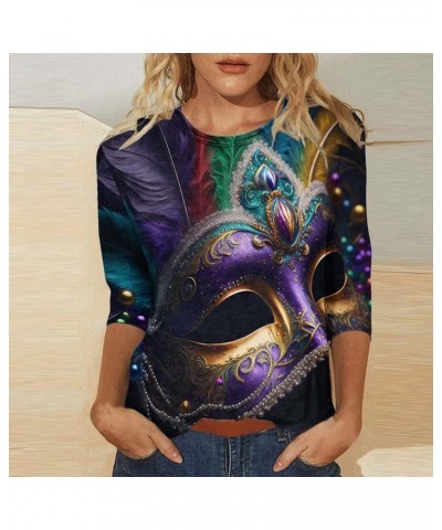 Mardi Gras Outfit Women's Carnival Glitter Print 3/4 Sleeve Crew Neck Top Trendy Tops for Women 2024 Z1-camouflage $8.28 Acti...