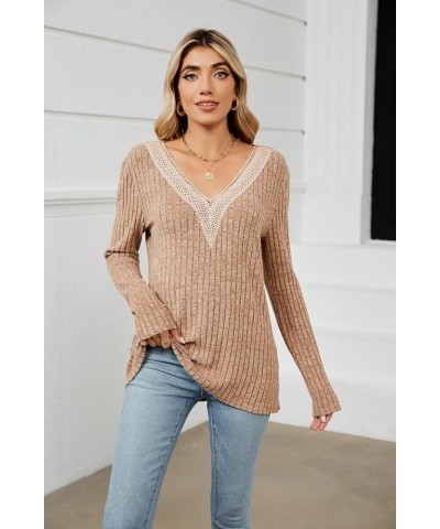 Womens Long Sleeve Shirts V Neck Lightweight Fall Sweaters Trendy Casual Tunic Tops Camel $8.90 Tops