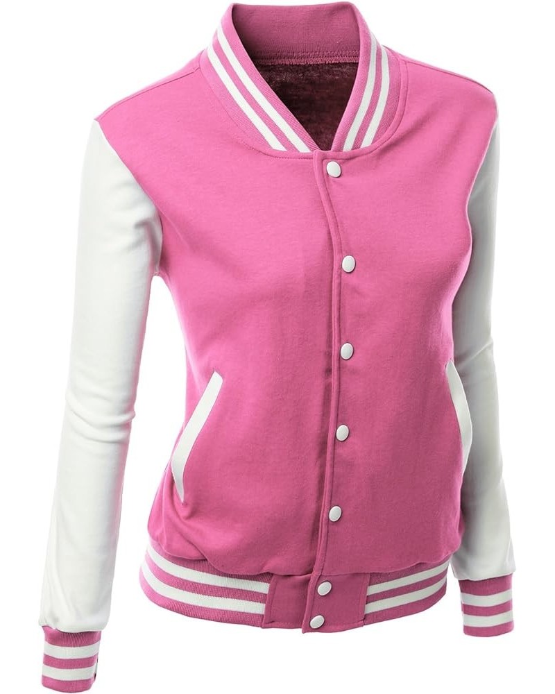 Women's Stylish Color Contrast Long Sleeves Varsity Jacket Kwoja024 Pink $21.08 Jackets