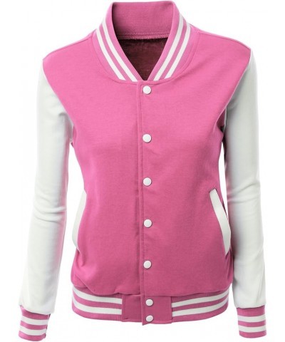 Women's Stylish Color Contrast Long Sleeves Varsity Jacket Kwoja024 Pink $21.08 Jackets