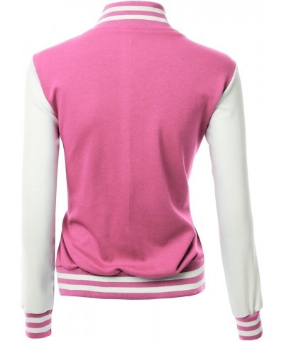 Women's Stylish Color Contrast Long Sleeves Varsity Jacket Kwoja024 Pink $21.08 Jackets