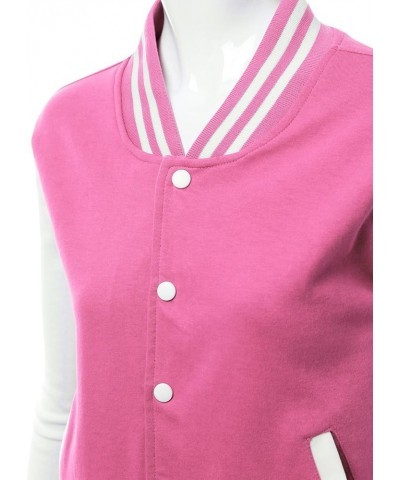 Women's Stylish Color Contrast Long Sleeves Varsity Jacket Kwoja024 Pink $21.08 Jackets