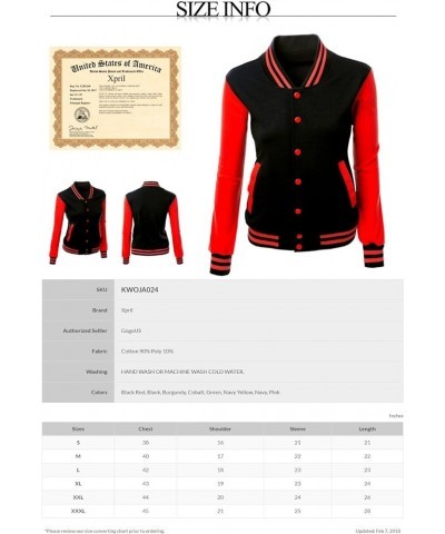 Women's Stylish Color Contrast Long Sleeves Varsity Jacket Kwoja024 Pink $21.08 Jackets