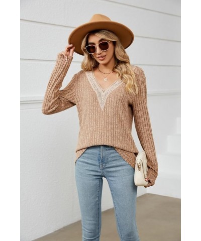 Womens Long Sleeve Shirts V Neck Lightweight Fall Sweaters Trendy Casual Tunic Tops Camel $8.90 Tops