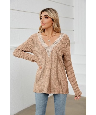 Womens Long Sleeve Shirts V Neck Lightweight Fall Sweaters Trendy Casual Tunic Tops Camel $8.90 Tops