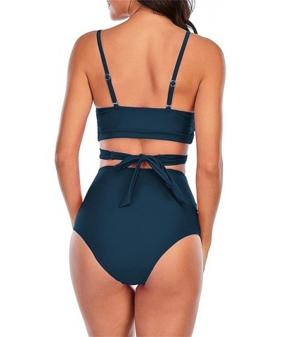 Women Wrap Bikini Set Push Up High Waisted Two Piece Swimsuits Blue $18.23 Swimsuits