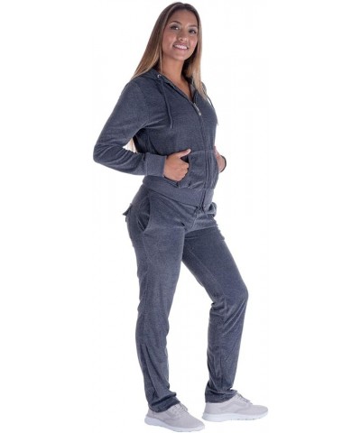 Velour Tracksuit Womens 2 Pieces Joggers Outfits Jogging Sweatsuits Set Soft Sports Sweat Suits Pants Dk.grey $24.83 Activewear