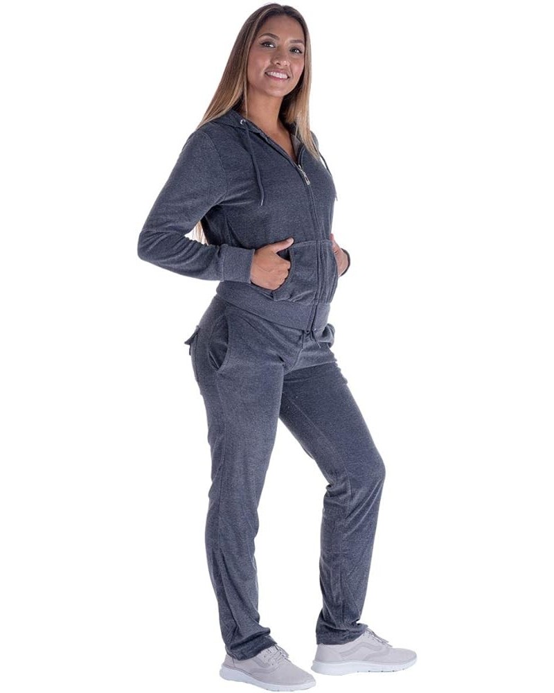 Velour Tracksuit Womens 2 Pieces Joggers Outfits Jogging Sweatsuits Set Soft Sports Sweat Suits Pants Dk.grey $24.83 Activewear