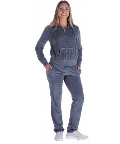 Velour Tracksuit Womens 2 Pieces Joggers Outfits Jogging Sweatsuits Set Soft Sports Sweat Suits Pants Dk.grey $24.83 Activewear