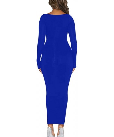 Women's Long Sleeve Bodycon Dress Square Neck Maxi Club Party Fall Long Tight Dresses Royal Blue $14.70 Dresses