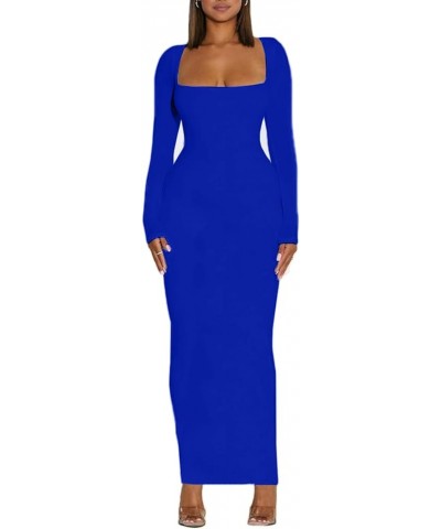 Women's Long Sleeve Bodycon Dress Square Neck Maxi Club Party Fall Long Tight Dresses Royal Blue $14.70 Dresses