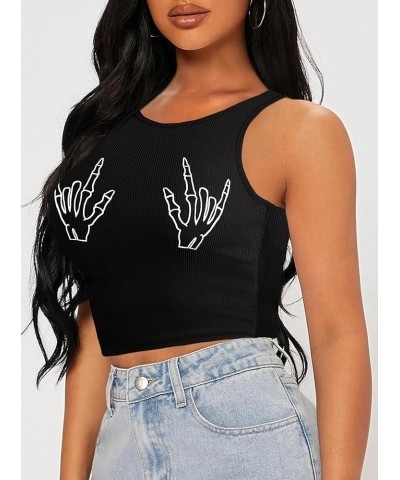 Women's Summer Tank Tops Sleeveless Letter Graphic Printed Ribbed Knit Basic Crop Cami Tops Shirt Black Skeleton B $8.54 Tanks