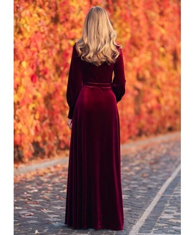 Women's Velvet Prom Dress with Sleeves Slit V Neck Formal Maxi Dresses Long for Women WD064 A-burnt Orange $33.14 Dresses