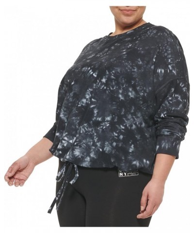 Women's Hem Crew Neck Tie Dye Top Black $7.83 Activewear