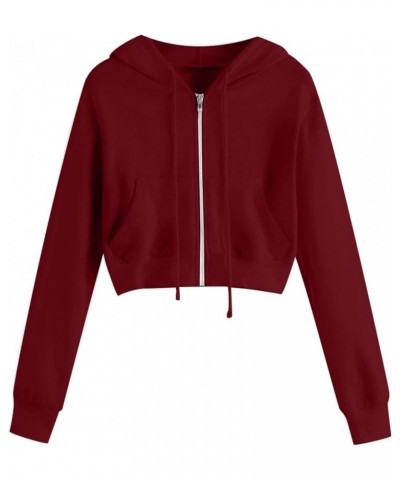 Zip Up Hoodies for Women Cropped Long Sleeve Sweatshirts Jackets Trendy Y2k Crop Tops Teen Girls Clothes 2023 J05-wine $7.79 ...