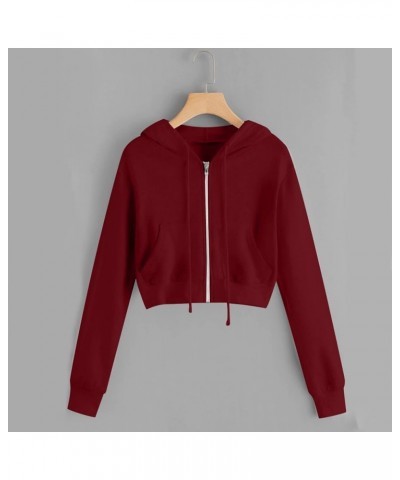 Zip Up Hoodies for Women Cropped Long Sleeve Sweatshirts Jackets Trendy Y2k Crop Tops Teen Girls Clothes 2023 J05-wine $7.79 ...