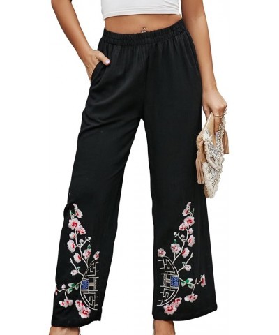 Women's Pants Casual,Floral Embroidered Wide Leg Pants for Women,High Waisted Pants for Women Long Loose Pants. 689-black $20...