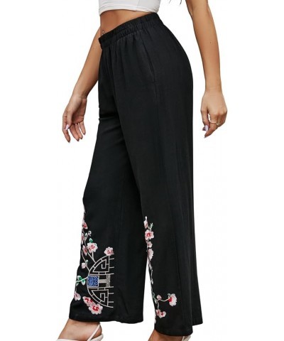 Women's Pants Casual,Floral Embroidered Wide Leg Pants for Women,High Waisted Pants for Women Long Loose Pants. 689-black $20...