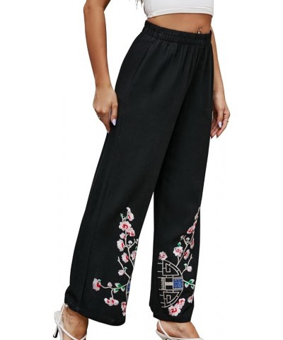 Women's Pants Casual,Floral Embroidered Wide Leg Pants for Women,High Waisted Pants for Women Long Loose Pants. 689-black $20...