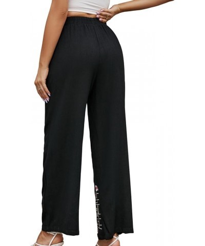 Women's Pants Casual,Floral Embroidered Wide Leg Pants for Women,High Waisted Pants for Women Long Loose Pants. 689-black $20...