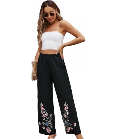 Women's Pants Casual,Floral Embroidered Wide Leg Pants for Women,High Waisted Pants for Women Long Loose Pants. 689-black $20...