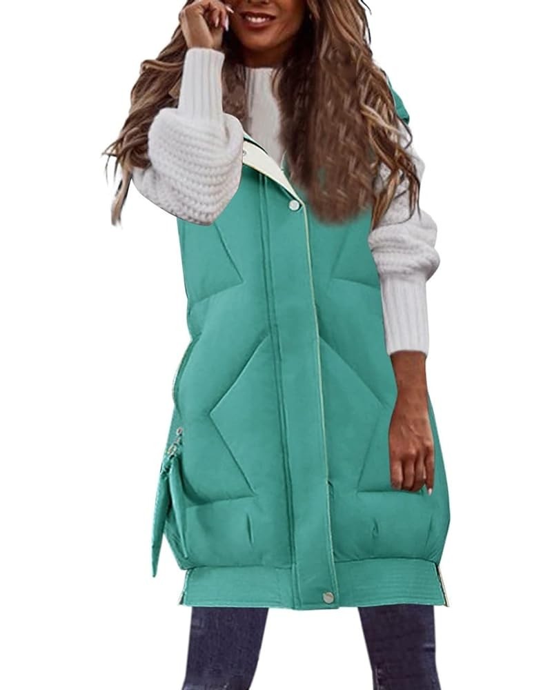 Women's Long Puffer Vest Plus Size Zipper Quilted Down Vest Lightweight Sleeveless Winter Coats Hooded Warm Outerwear Long Do...