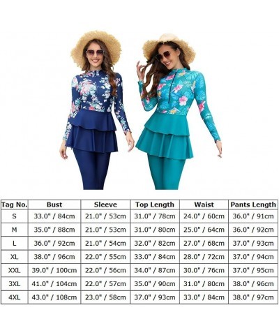 Women Burkini Swimsuits Modest Muslim Swimwear Islamic Ruffle Long Sleeve Full Cover Hijab Top Swim Pants Bathing Suit Aqua F...