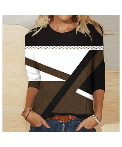 Womens Long Sleeve Tops Comfy Crewneck Color Block Shirt Dressy Casual Blouses Trendy Loose Fit Graphic T Shirts H3/4sleeve C...