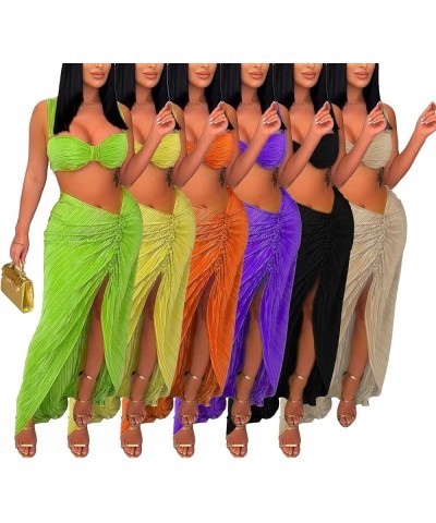 Sexy 2 Piece Outfits for Women Summer Club Split Long Skirt Set Party Sleeveless Crop Top Apricot $15.68 Suits