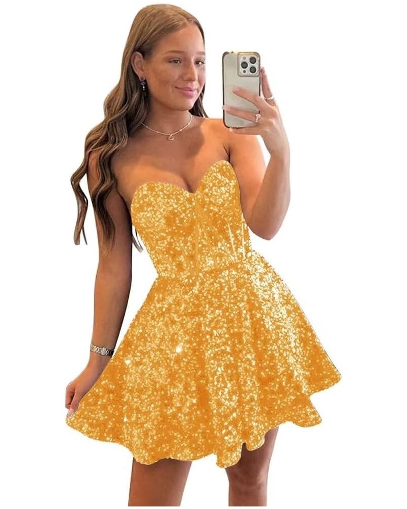 Sequin Short Homecoming Dresses for Teens Sparkly A Line Prom Dress Tight Cocktail Dresses Evening Gown with Pocket Mairgold ...