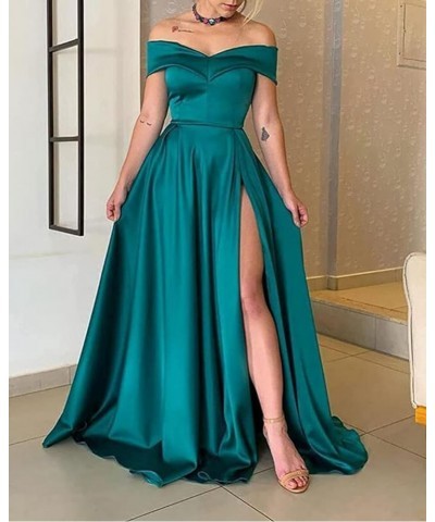 Women's Prom Dress Long Off The Shoulder Evening Dress A Line Military Ball Gown with Pockets Slit Party Dresses Fuchsia $51....