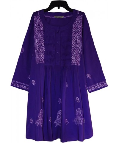 Pure Cotton Hand Embroidered Tunic, Top, Kurti, Blouse Purple $20.29 Tops