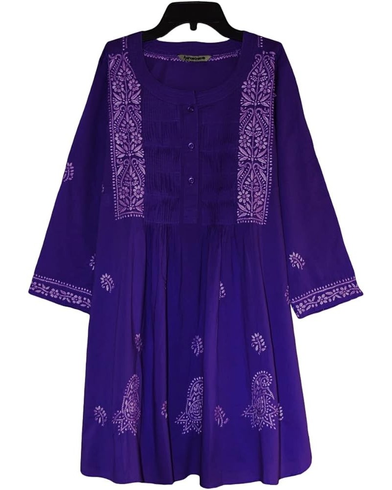 Pure Cotton Hand Embroidered Tunic, Top, Kurti, Blouse Purple $20.29 Tops