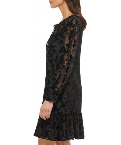 Women's Velvet Burnout Shift V-Neck Dress Black $17.81 Dresses