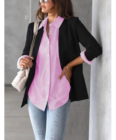 Womens Striped Button Down Shirts Long Sleeve Collared Business Office Work Blouses Shirts Tops with Pocket Pink $11.61 Blouses