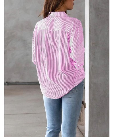 Womens Striped Button Down Shirts Long Sleeve Collared Business Office Work Blouses Shirts Tops with Pocket Pink $11.61 Blouses