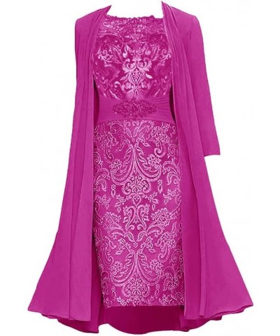 Mother of The Bride Dresses with Jacket Lace Formal Evening Gowns Tea Length Wedding Guest Dresses for Women Fuchsia $35.42 D...