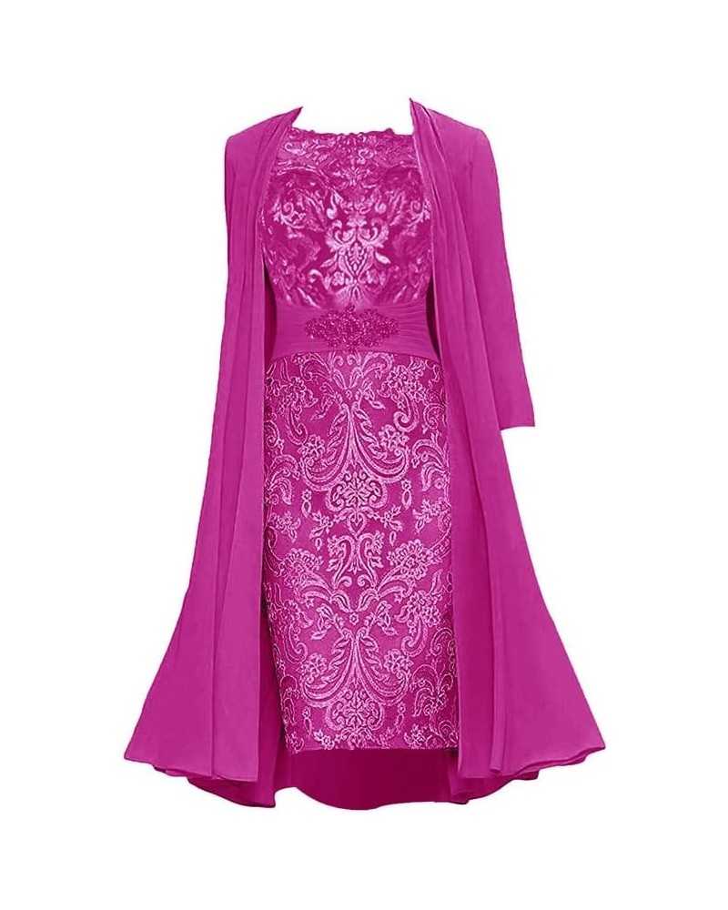 Mother of The Bride Dresses with Jacket Lace Formal Evening Gowns Tea Length Wedding Guest Dresses for Women Fuchsia $35.42 D...