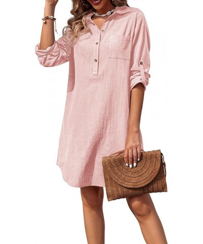 Women Summer Dress Cotton Linen Shirt Dress Button Down Tunic Dress Beach Cover Up Dress Pink $18.32 Swimsuits