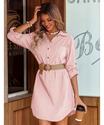 Women Summer Dress Cotton Linen Shirt Dress Button Down Tunic Dress Beach Cover Up Dress Pink $18.32 Swimsuits