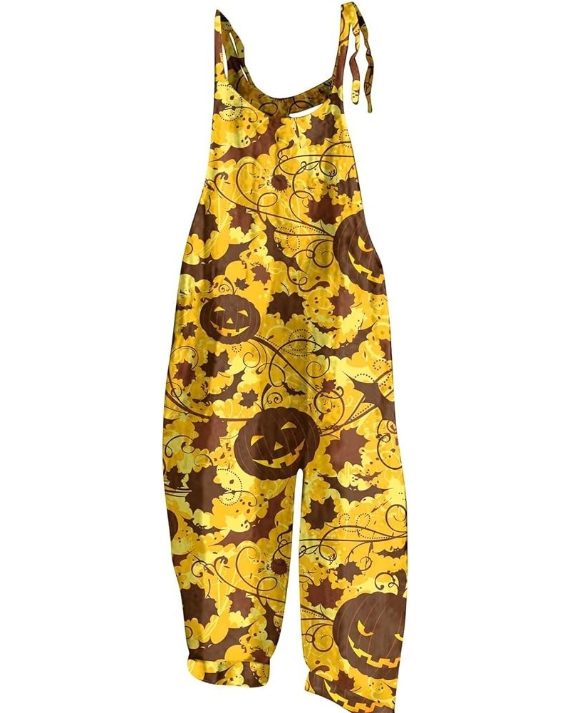 Halloween Bat Pumpkin Ghost Cute Print Women's Jumpsuits Rompers Overalls One Piece Linen Casual Jumpsuits for Women 01-orang...