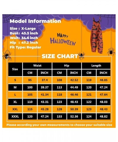 Halloween Bat Pumpkin Ghost Cute Print Women's Jumpsuits Rompers Overalls One Piece Linen Casual Jumpsuits for Women 01-orang...